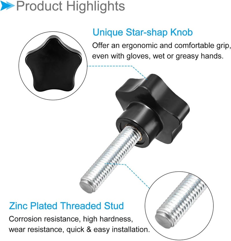 CoCud Star Clamping Knobs, M12 x 60mm Male Thread 61mm Head, Plastic Thumb Screw Grip Hand Knobs Threaded Bolt Black - (Applications: for Lathe Machinery), 2-Pieces - Image 4